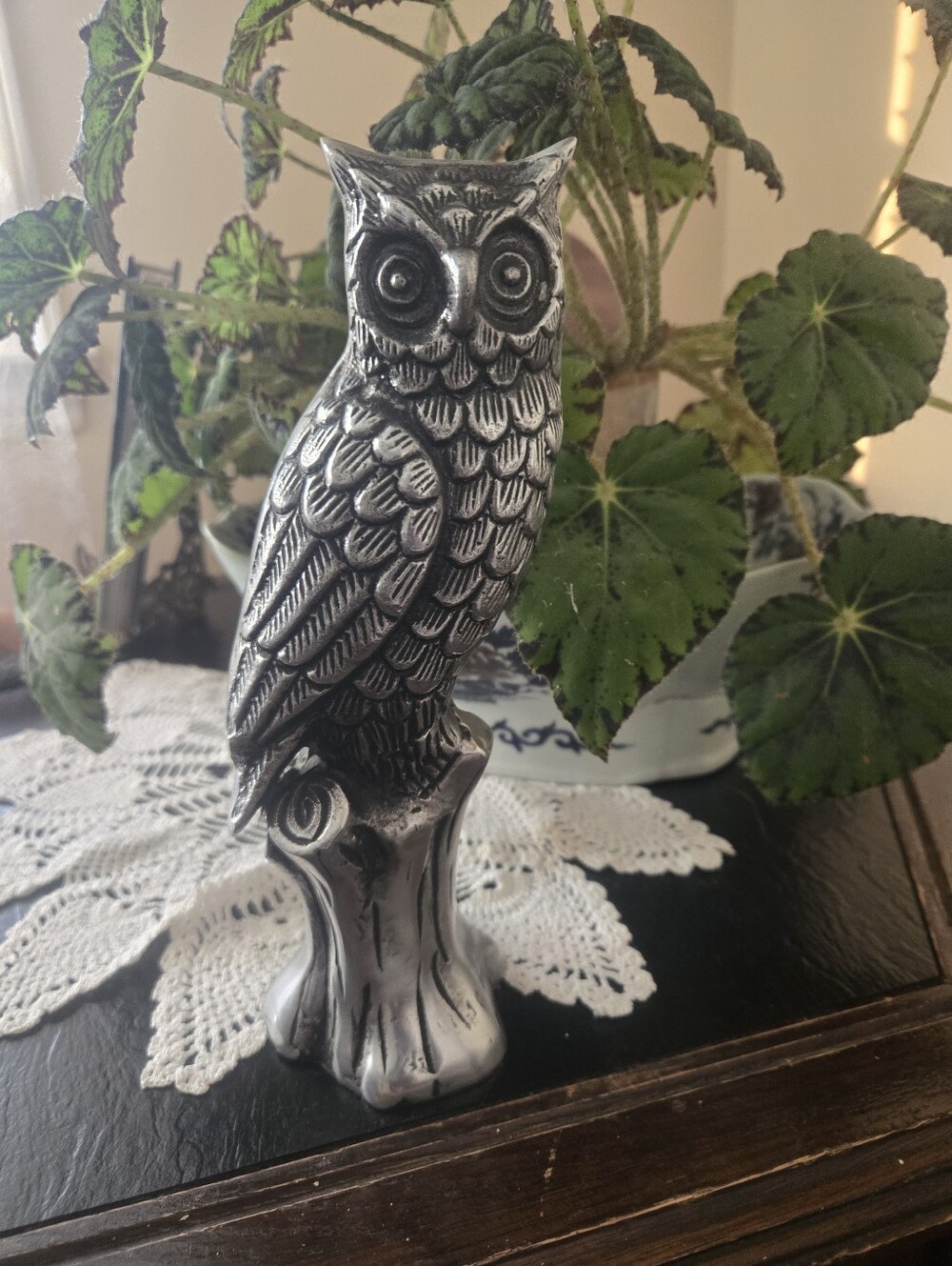 Decorative Silver Owl Figurine - Metal Owl Statue